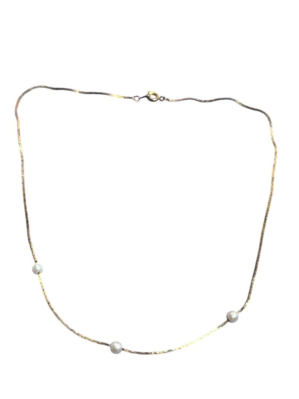 Vintage 80s Dainty Goldtone Necklace Faux Pearl Beads Spring Ring Clasp 16 inche